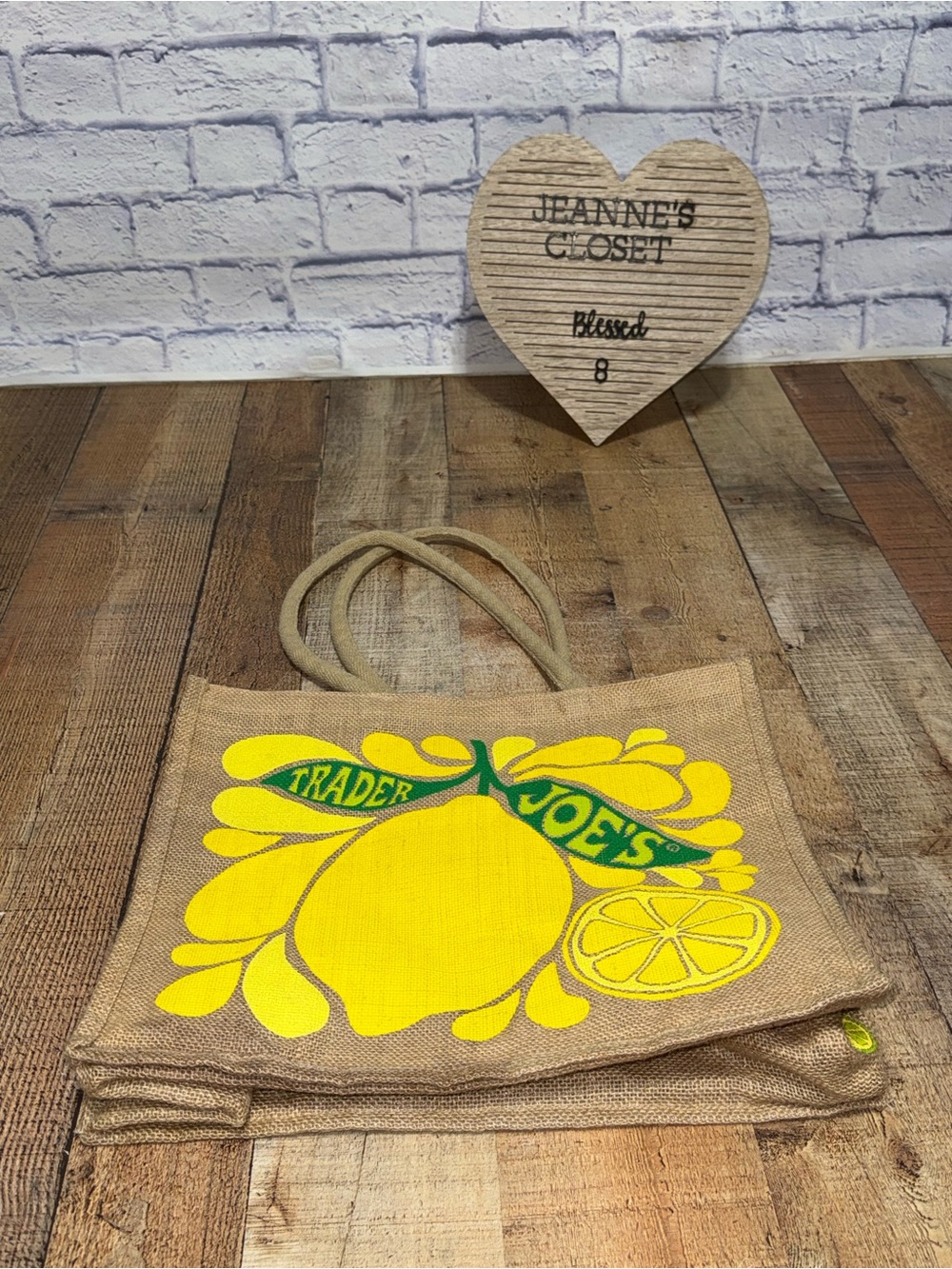Trader Joe's Reusable Jute Tote Bag Lemon Lime Print Eco-Friendly Burlap - Picture 5 of 9